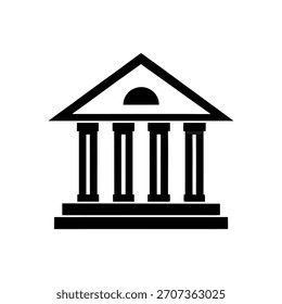 Edifício Clássico com Ilustração de Colunas em Preto e Branco - Ícone Mínimo de Arte Linear para o Governo, Direito e Autoridade Institucional