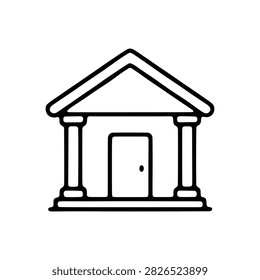 Classical building facade with columns and pediment is depicted in a simple black line drawing style architecture column structure temple portico