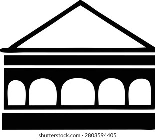 Classical building facade icon depicting architecture landmark historic construction exterior structure design simple flat vector illustration isolated graphic element.