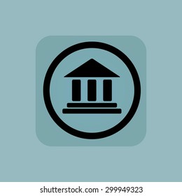 Classical building with pillars in circle, in square, on pale blue background