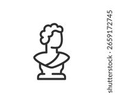 Classical bust sculpture, linear icon. Antique statue, historical figure, or museum exhibit. Line with editable stroke.