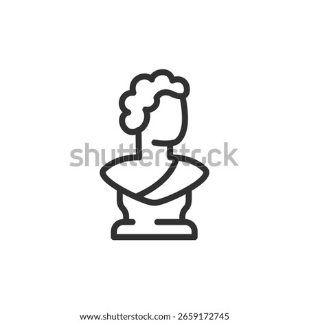 Classical bust sculpture, linear icon. Antique statue, historical figure, or museum exhibit. Line with editable stroke.
