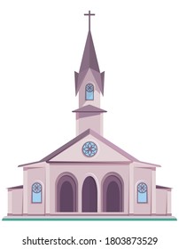 Iglesia católica clásica. Objeto de la arquitectura en estilo de dibujos animados.