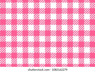 Classical cell diagonally. Wide Background pink table cloth in a cage. Abstract checkered backdrop.