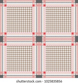 Classical checkered hounds tooth print for suits and coats. Seamless vector pattern with colorful geometric elements. Textile design with English motifs. Winter collection.