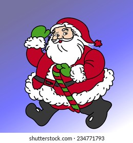 Classical Christmas illustration of Santa Claus with stick sugar