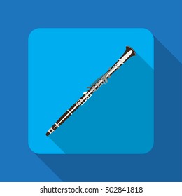 Classical clarinet icon in flat design with long shadows. Vector illustration
