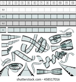 Classical Colored Transparent Film Strips Vector Collection - Format 3:2. Set with Different Perspectives - Flat and 3D.