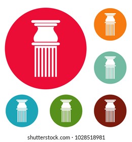Classical column icons circle set vector isolated on white background