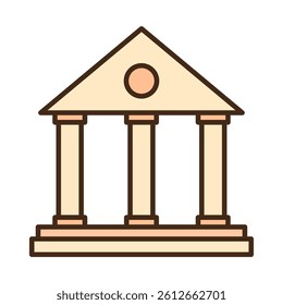 Classical court icon. Ancient column symbol. Government structure vector. Justice building graphic.