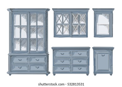 Classical cupboards vector isolated sketch hand drown sketch doodles, store, apartment, promotion, sale, ads