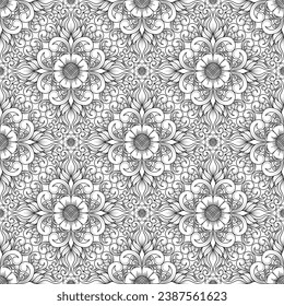 Classical damask floral line seamless pattern wallpaper
