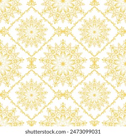 Clásica damasco flor de oro sin patrón, Fondo de pantalla en el estilo de barroco, fondo, patrón gráfico de lujo para la tela, alfombra, embalaje, Ilustración vectorial para el diseño textil elegante