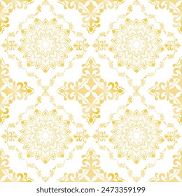 Classical Damask gold flower seamless pattern, Wallpaper in the style of Baroque, background, Luxury Graphic pattern for fabric, curtain, packaging, Vector Illustration for Elegant Textile Design