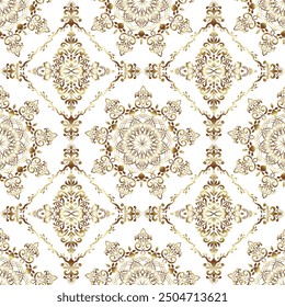 Classical Damask gold flower seamless pattern, Wallpaper in the style of Baroque, background, Luxury Graphic pattern for fabric, curtain, packaging, Vector Illustration for Elegant Textile Design