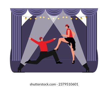 Classical dance performance in city theater building, lifestyle, nighttime entertainment, nightlife vector illustration,