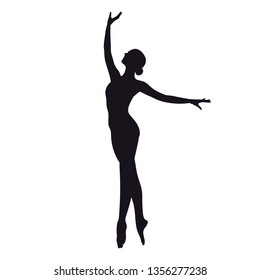 Classical dancer silhouette isolated on white background. Young dancing woman. Beautiful ballerina worth the full height.