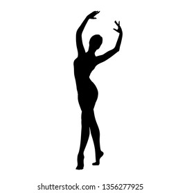 Classical dancer silhouette isolated on white background. Young dancing woman. Beautiful ballerina worth the full height.