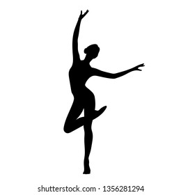 Classical dancer silhouette isolated on white background. Young dancing woman. Beautiful ballerina worth the full height.