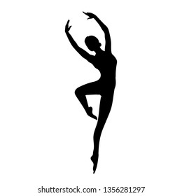 Classical dancer silhouette isolated on white background. Young dancing woman. Beautiful ballerina worth the full height.