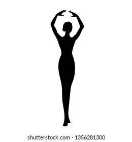 Classical dancer silhouette isolated on white background. Young dancing woman. Beautiful ballerina worth the full height.