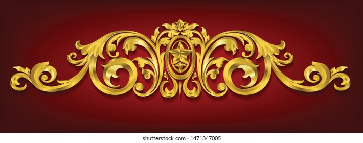 Classical decorative elements in baroque style. Holiday decor from gold elements isolated on white background. Digital illustration. Old elements for design. Gold engraving