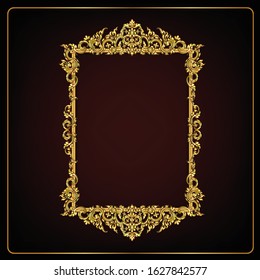 Classical decorative elements in baroque style. decor frame gold elements isolated on black background. Digital illustration. Old elements for design. Gold engraving