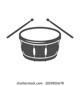 Classical drum with stick monochrome icon vector illustration. Hitting musical instrument bass rhythm beat isolated on white. Acoustic sound creation orchestra performing equipment. Drummer drumstick