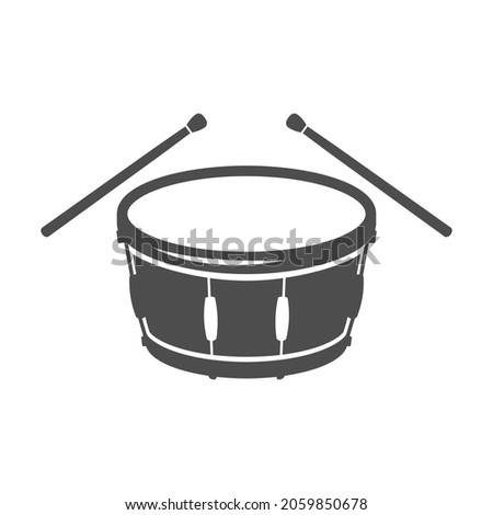 Classical drum with stick monochrome icon vector illustration. Hitting musical instrument bass rhythm beat isolated on white. Acoustic sound creation orchestra performing equipment. Drummer drumstick