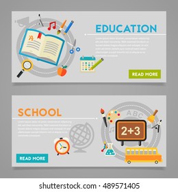 Classical education and library, high school education, back to school, e-learning concepts. Horizontal banners
