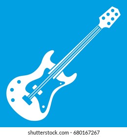 Classical electric guitar icon white isolated on blue background vector illustration
