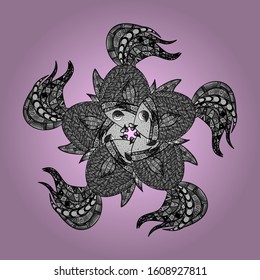 Classical embroidery, gray, neutral and black. T-shirt design. Embroidery vintage fish, water sketch pattern, japanese pattern. Vector illustration.