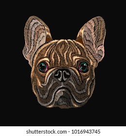 Classical embroidery head bulldog  fashionable design for clothes  t  shirt design  Embroidery french bulldog vector  