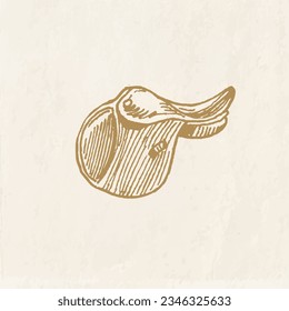 Classical English saddle, vintage drawing, engraving style illustration