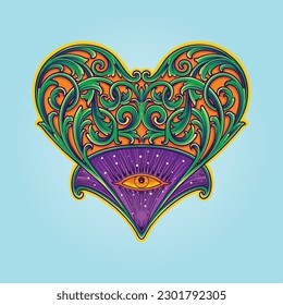 Classical engraved ornament with heart shape border illustrations vector for your work logo, merchandise t-shirt, stickers and label designs, poster, greeting cards advertising business company brands