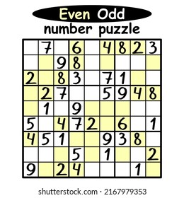 Classical Even-Odd sudoku colorful puzzle for children vector illustration
