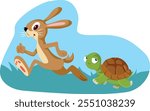 
Classical Fable of the Hare and the Tortoise Vector Cartoon. Story of a rabbit being overtaken by a tortoise in a race
