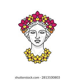 Classical female statue head with floral crown vector woman portrait flower crown floral wreath sculpture head