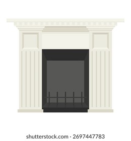 Lareira clássica com colunas e lareira limpa. Vetor elemento interior arquitetônico minimalista