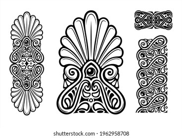 Classical floral ornament in oriental indian style. Strip or cornice. Decor in vector graphics. Tattoo coloring book template