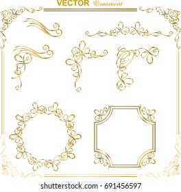 Classical frame of metallic texture,Frame, ornament, decorative ruler, decorative box, enclosure ruler, Hand drawn ribbon Vector