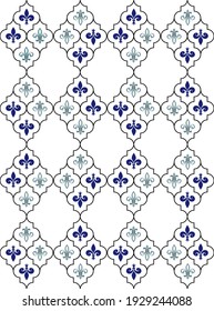 Classical French  fleur-de-lis seamless pattern with a repeat motif over white. French heraldic floral pattern. Royal lilies design. Vintage interior accessories. Vector illustration 