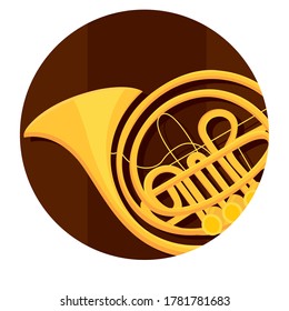 Classical french horn. Wind musical instrument - Vector