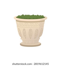 Classical Garden Urn Planter Isolated Flat Vector 