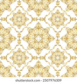 Classical gold damask seamless pattern, Wallpaper in the style of Baroque, vector illustration background, Luxury golden floral ornament, Graphic pattern for fabric, packaging, Ornate flower ornament