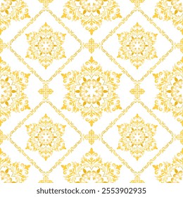 Classical gold damask seamless pattern, Wallpaper in the style of Baroque, vector illustration background, Luxury golden floral ornament, Graphic pattern for fabric, packaging, Ornate flower ornament