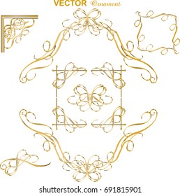 Classical gold frame of metallic texture, decorative ruling, enclosing ruler, frame