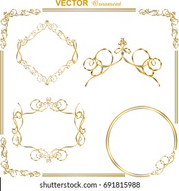 Classical gold frame of metallic texture, decorative ruling, enclosing ruler, frame