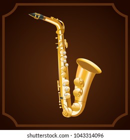 Classical golden saxophone on vintage abstract dark brown background. 