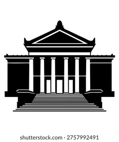 Classical Greek Architecture Temple Silhouette Vector Icon Neoclassical Museum or Government Building Illustration for Legal and Financial Institution Design